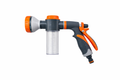 Pistol de pulverizare multifuncțional cu rezervor detergent, 8 moduri de jet, pentru udare și curățare, gri/portocaliu