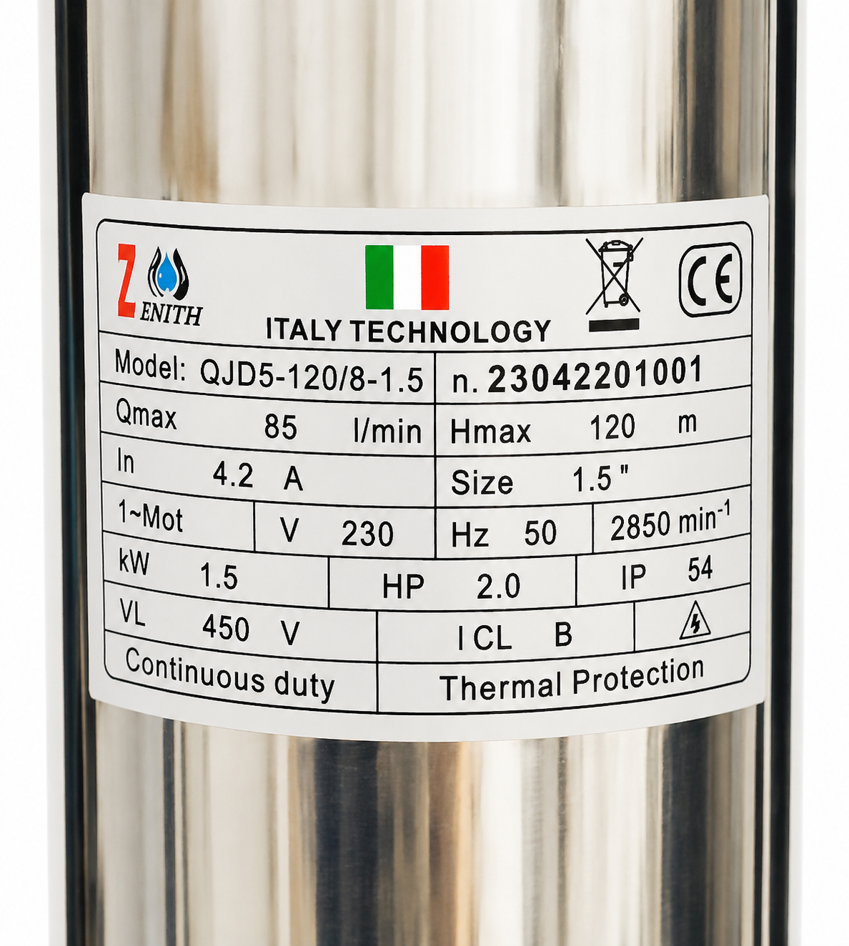 Pompa submersibilă Zinith QJD5-120/8 – 1.5 kW