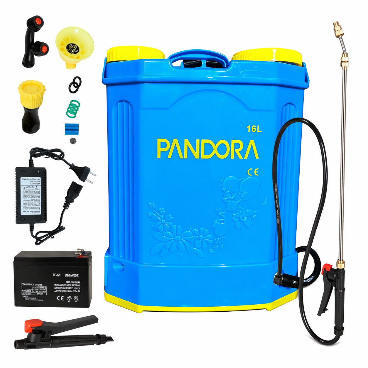 Pompa de stropit profesională Pandora – 16L, cu acumulator, regulator de presiune, tijă inox 0.70 cm