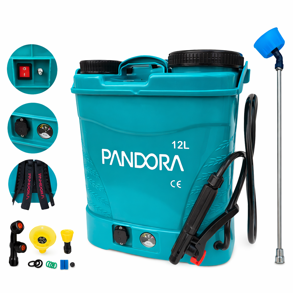 Pompa de stropit profesională Pandora – 12L, cu acumulator, regulator de presiune, tijă inox 0.70 cm